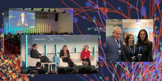 Photos from the SEMIC Conference - a photos with a presenter, a photo of a panel discussion and a photo of the PM² team.  