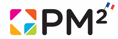The PM² logo with the French flag pined on top
