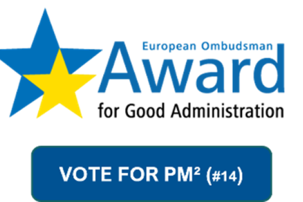 Banner with logo of the European Ombudsman Award for Good Administration and a call to action to vote for PM²