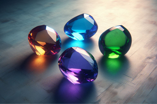 Four gemstones in different colours, symbolising the four PM² methodologies